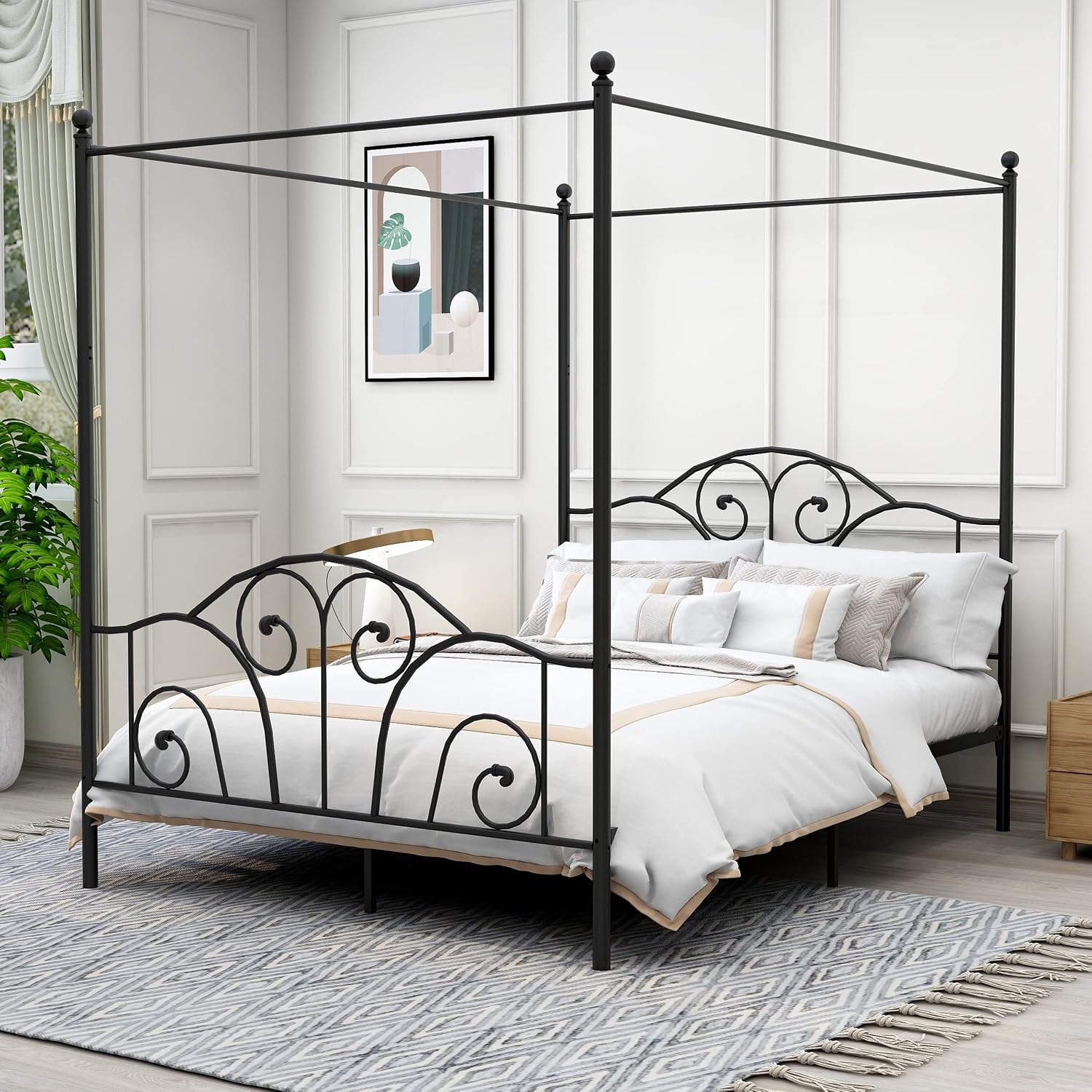 Canopy Bed Frame Metal Queen - Металлическая кровать-балдахин размера 