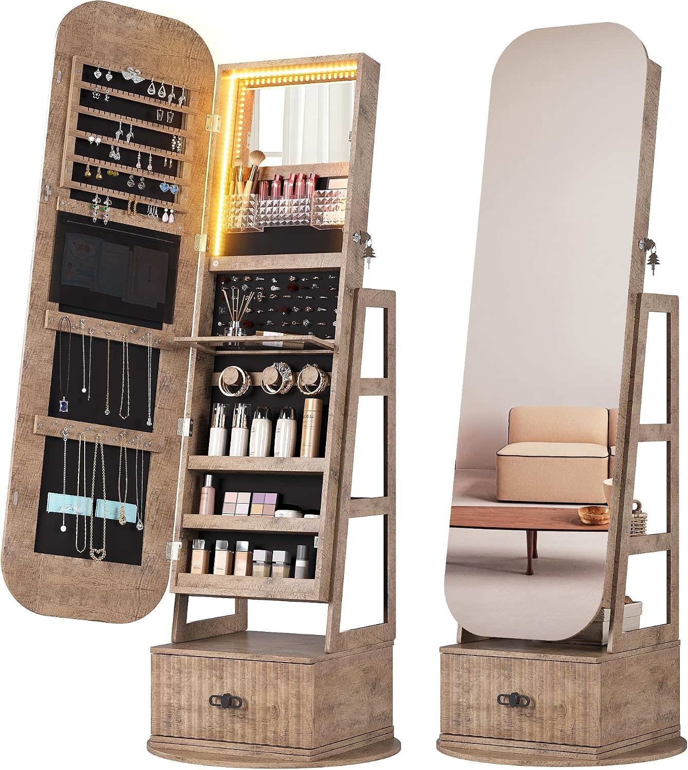 Full Length Mirror Jewelry Armoire - Шкаф-органайзер для украшений с поворотом на