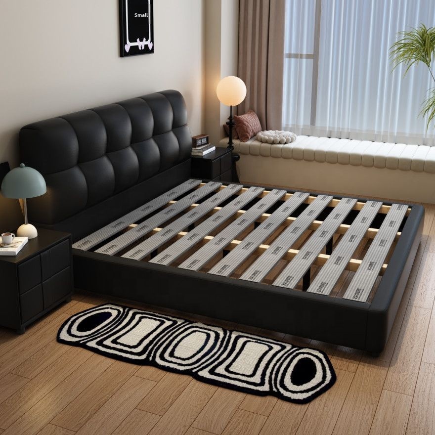 King Size Bed Frame With Storage Drawers - # Черная кожаная кровать с выдвижными