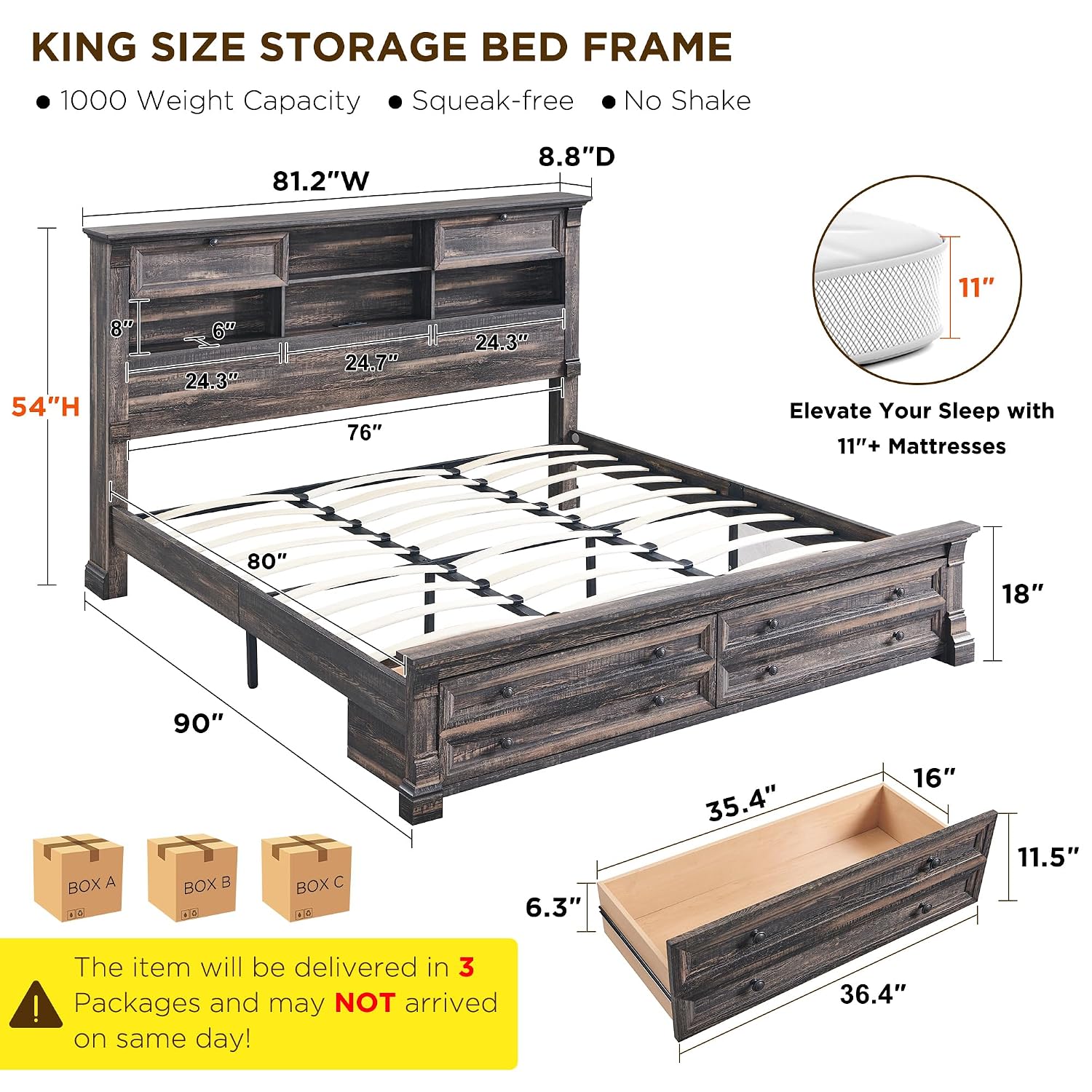 King Size Bed Frame With Storage Drawers - Кровать размера 