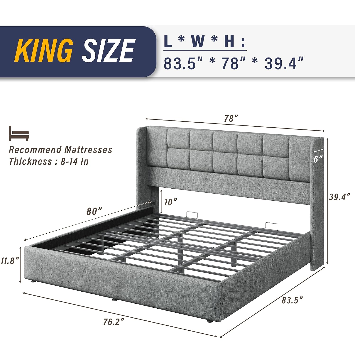 Gas Lift Storage Bed Hydraulic - Кровать размера 
