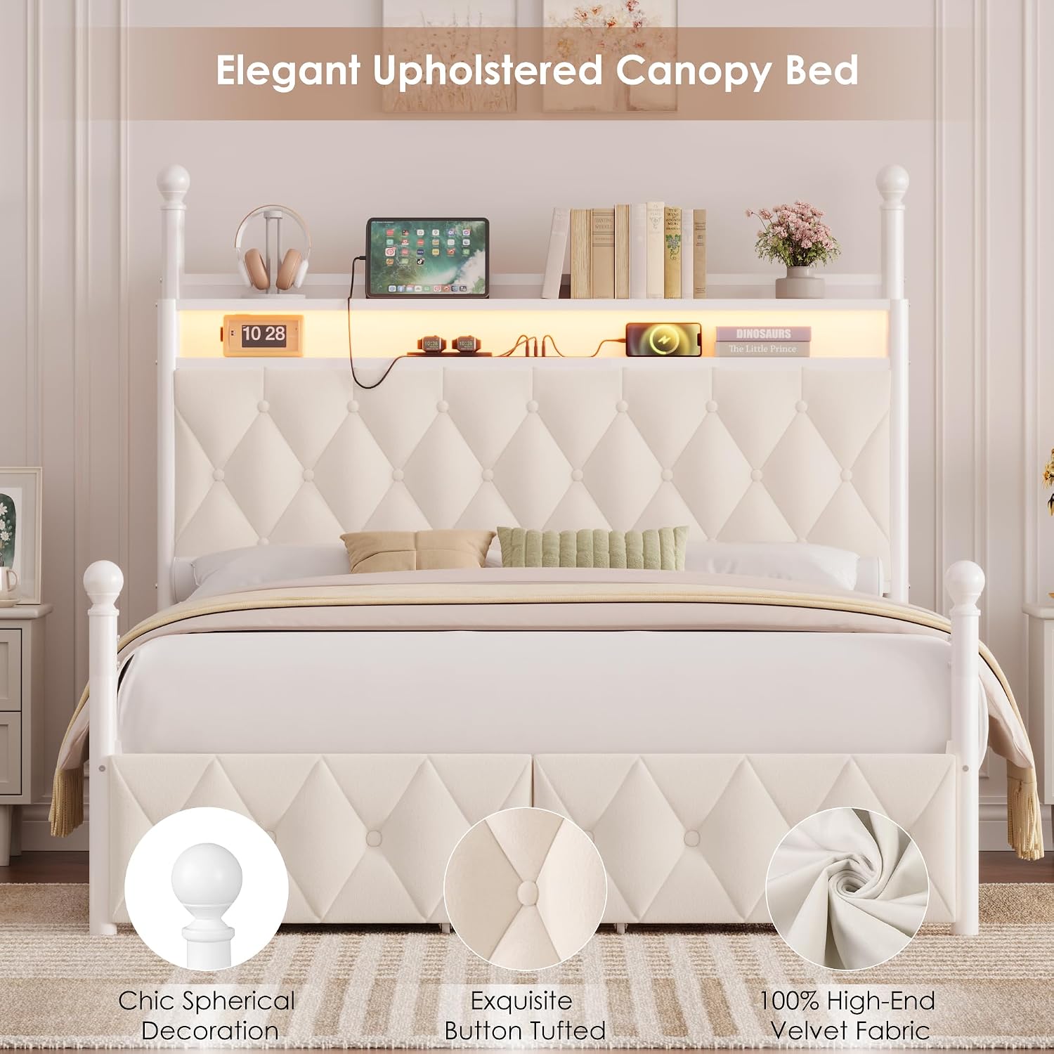 Canopy Bed Frame Metal Queen - Кровать-балдахин размера 