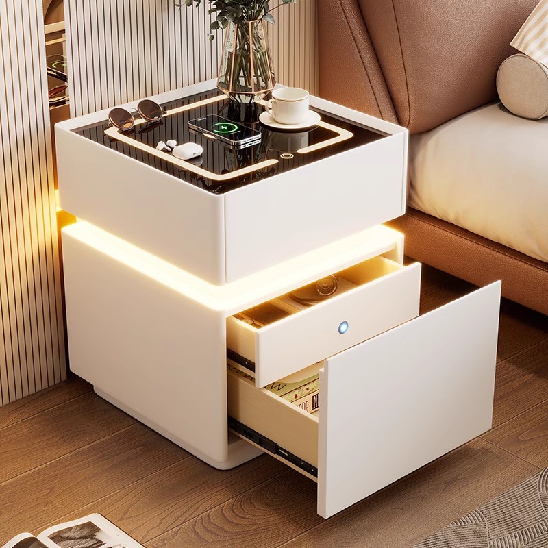 Solid Wood Nightstand 2 Drawers - Интеллектуальная прикроватная тумбочка с сенсорной подсветкой,