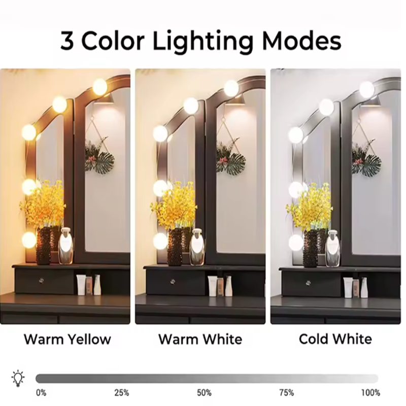Dressing Table Vanity With Lighted Mirror - Съемные светодиодные лампы для зеркала, голливудская