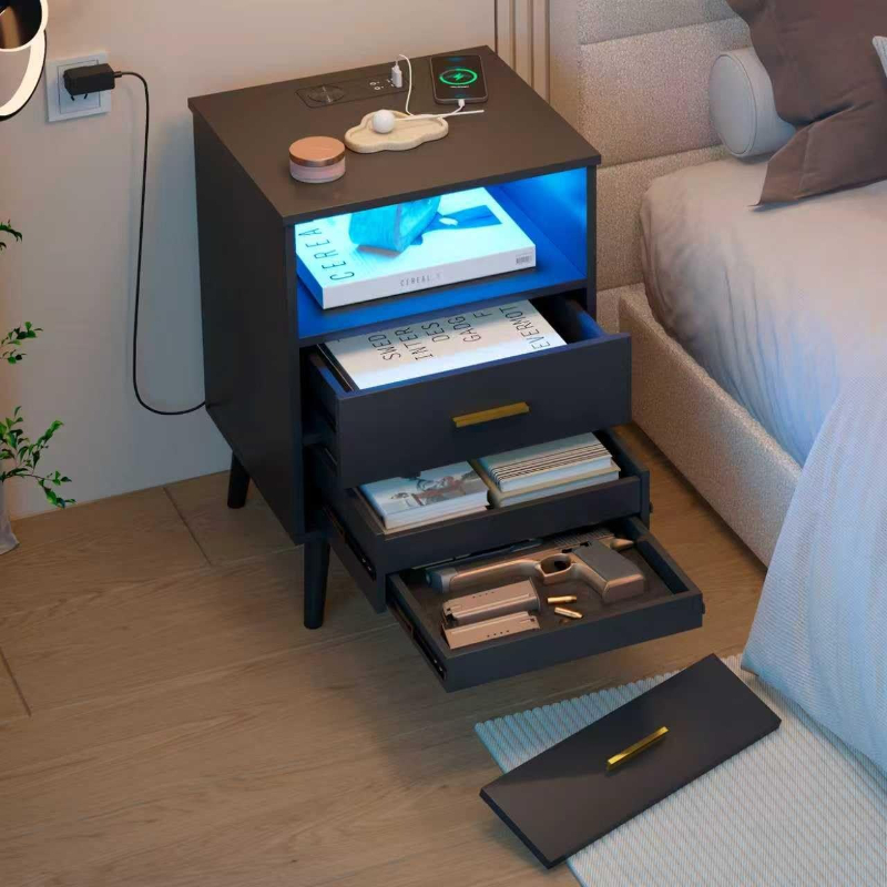 Solid Wood Nightstand 2 Drawers - Прикроватная тумбочка с ящиком для зарядки