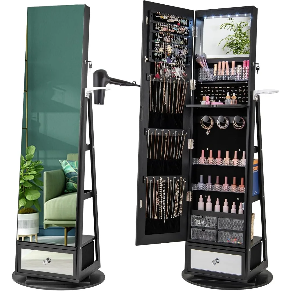 Full Length Mirror Jewelry Armoire - 360 ° Поворотный шкаф для ювелирных