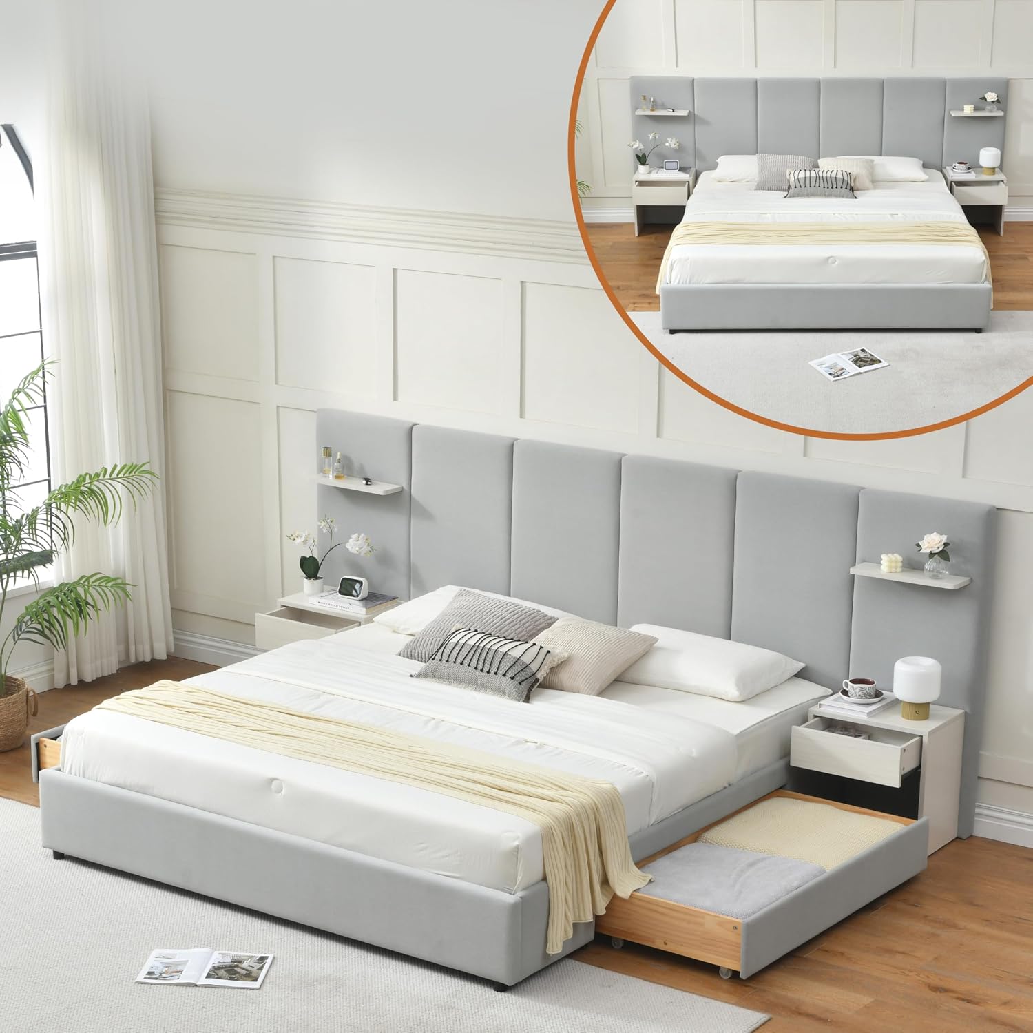 King Size Bed Frame With Storage Drawers - Кровать размера 