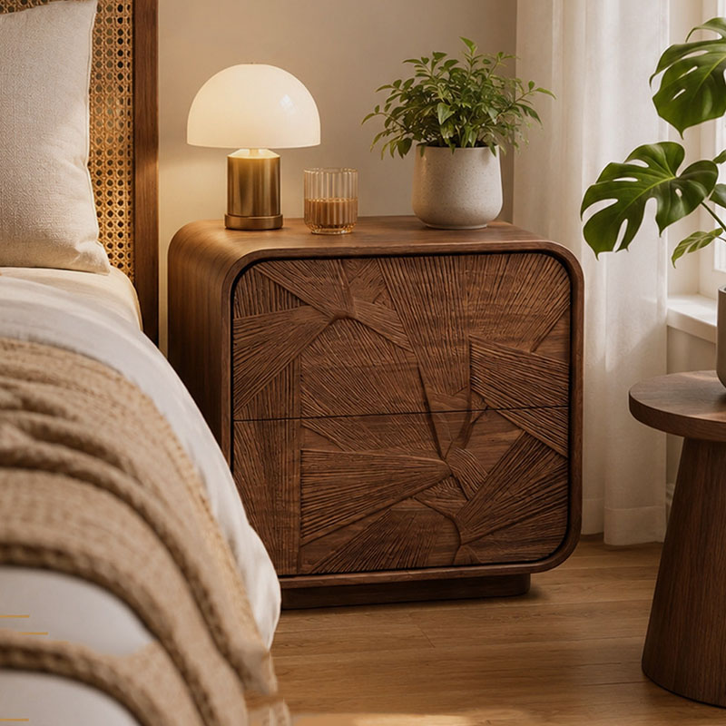 Solid Wood Nightstand 2 Drawers - Деревянная прикроватная тумбочка с ящиками, роскошная