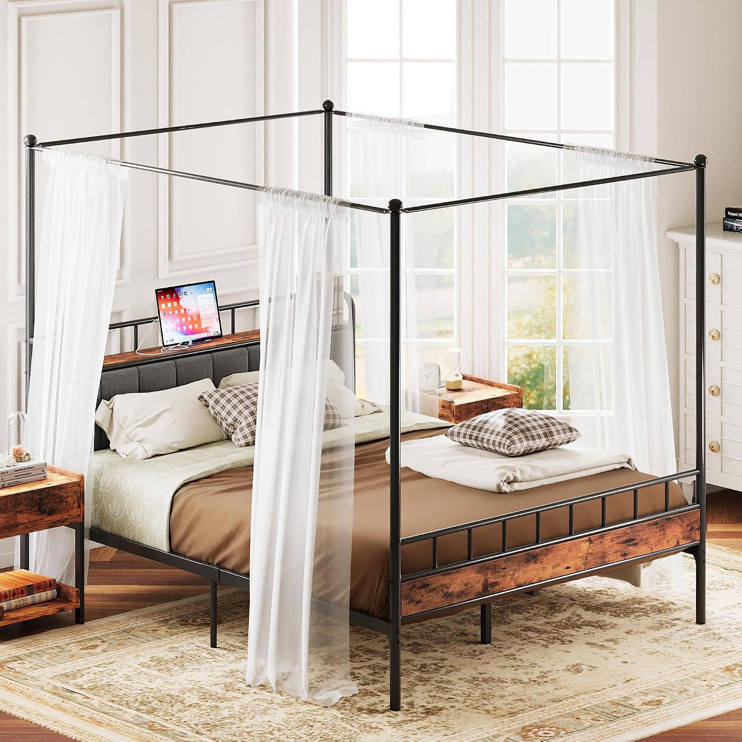 Canopy Bed Frame Metal Queen - Каркас кровати Queen с балдахином, откидной