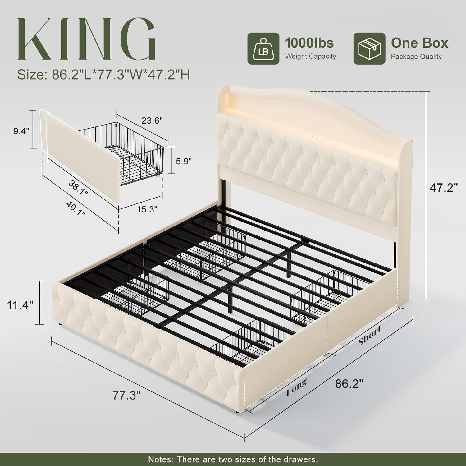 King Size Bed Frame With Storage Drawers - Кровать-платформа размера 