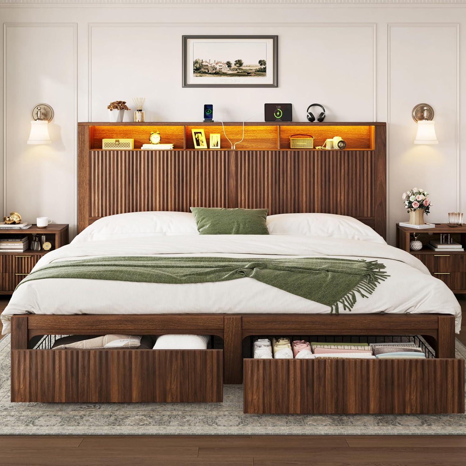 King Size Bed Frame With Storage Drawers - Кровать размера 