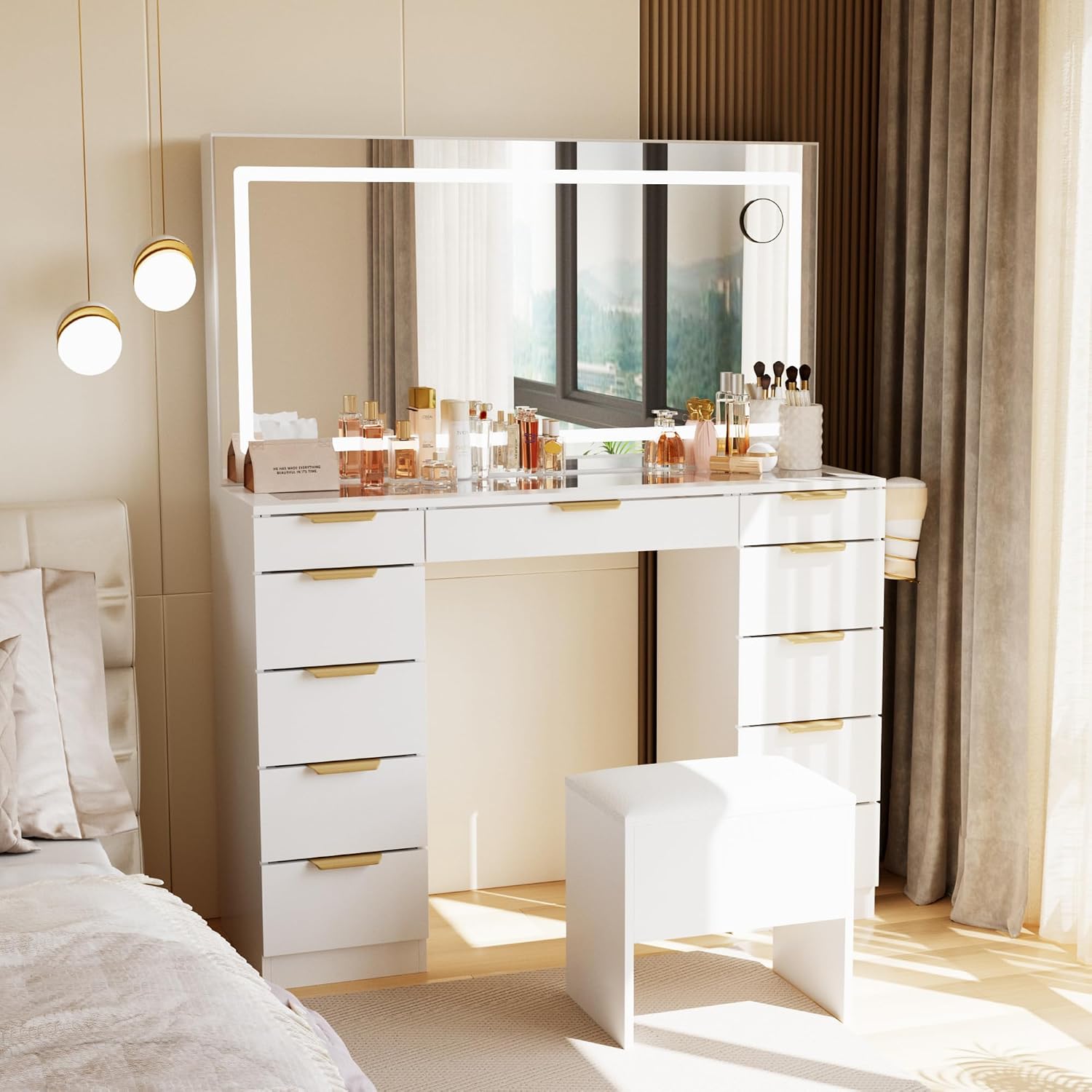 Dressing Table Vanity With Lighted Mirror - Туалетный столик со стеклянной столешницей, зеркалом