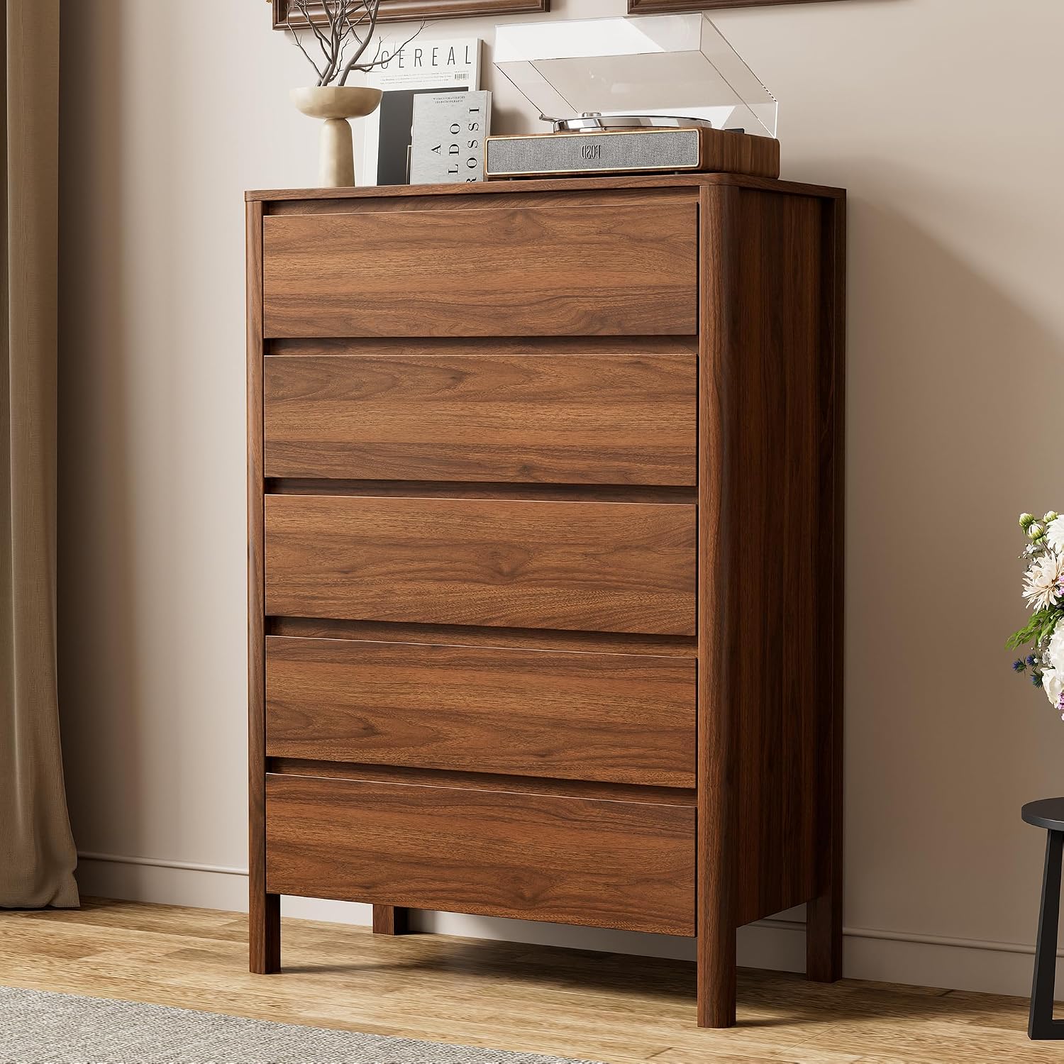 Bedroom Furniture - Высокий деревянный комод с пятью ящиками,