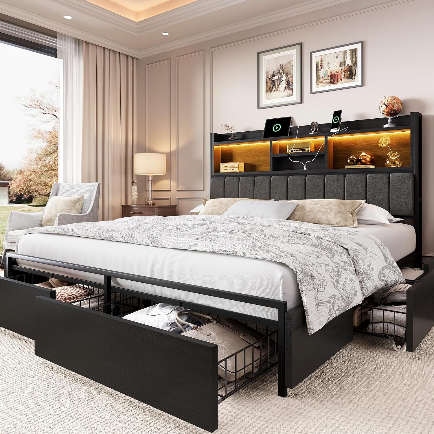 King Size Bed Frame With Storage Drawers - Каркас кровати King-size с 6 выдвижными
