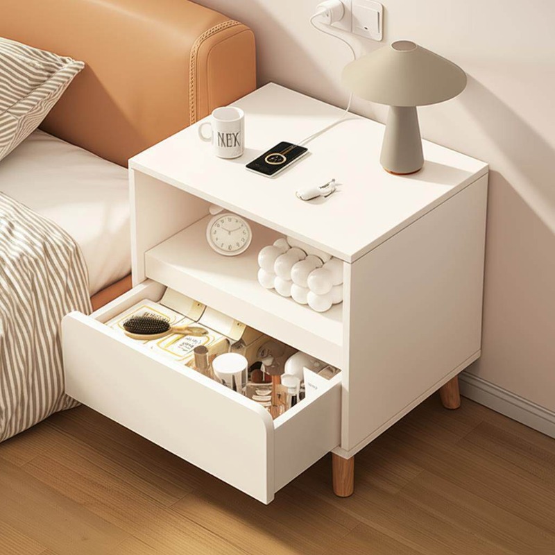 Solid Wood Nightstand 2 Drawers - Белая прикроватная тумбочка для спальни с