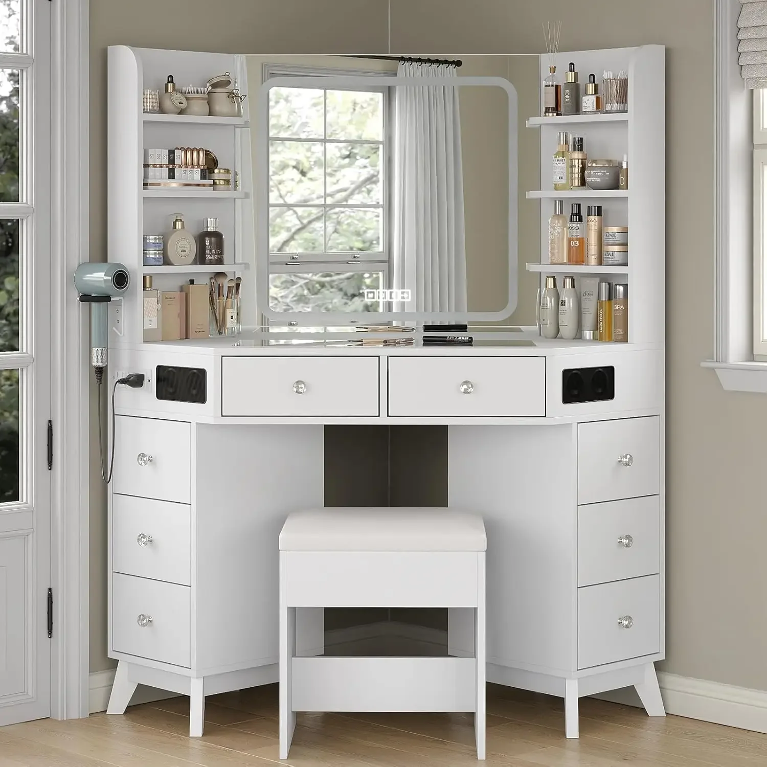 Dressing Table Vanity With Lighted Mirror - Угловой туалетный столик с колонками, ящиками,