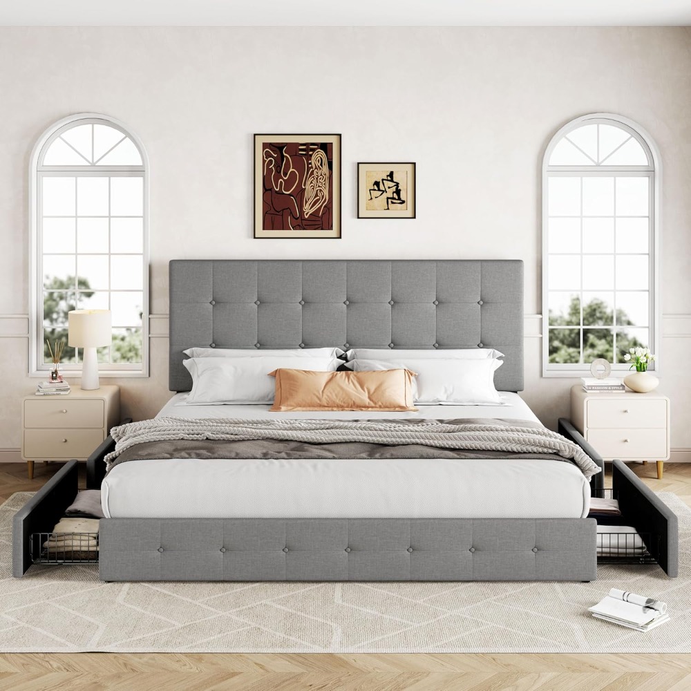 King Size Bed Frame With Storage Drawers - Кровать-платформа King Size с ящиками для