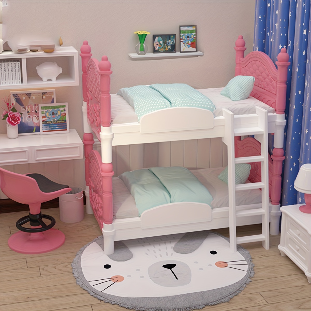 Bedroom Furniture - Миниатюрная двуспальная кровать для кукольного домика,