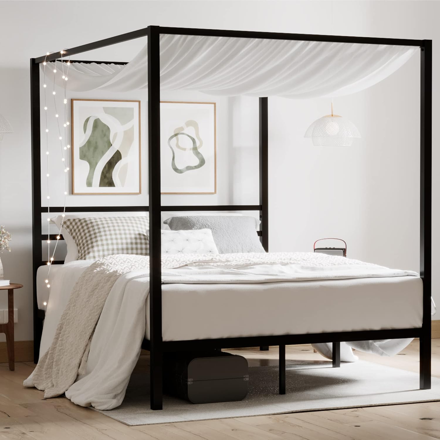 Canopy Bed Frame Metal Queen - Металлическая кровать-короб размера Queen с усиленной
