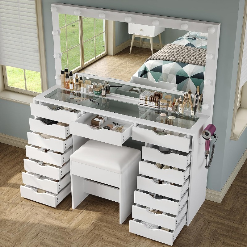 Dressing Table Vanity With Lighted Mirror - Туалетный столик Yanosaku с зеркалом и