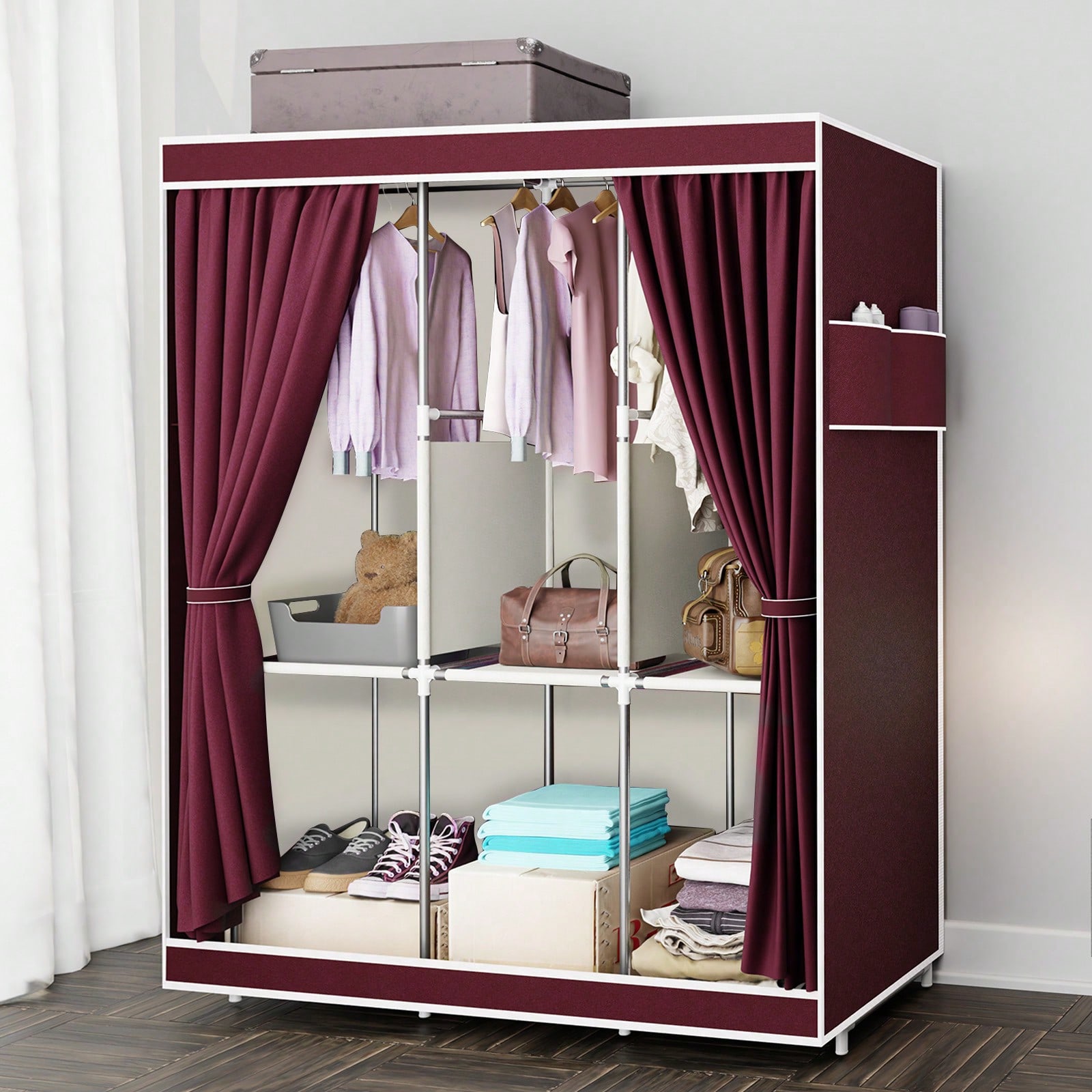 Wardrobe Closet Portable Fabric Cover - Портативный шкаф-гардероб 65 дюймов с полками