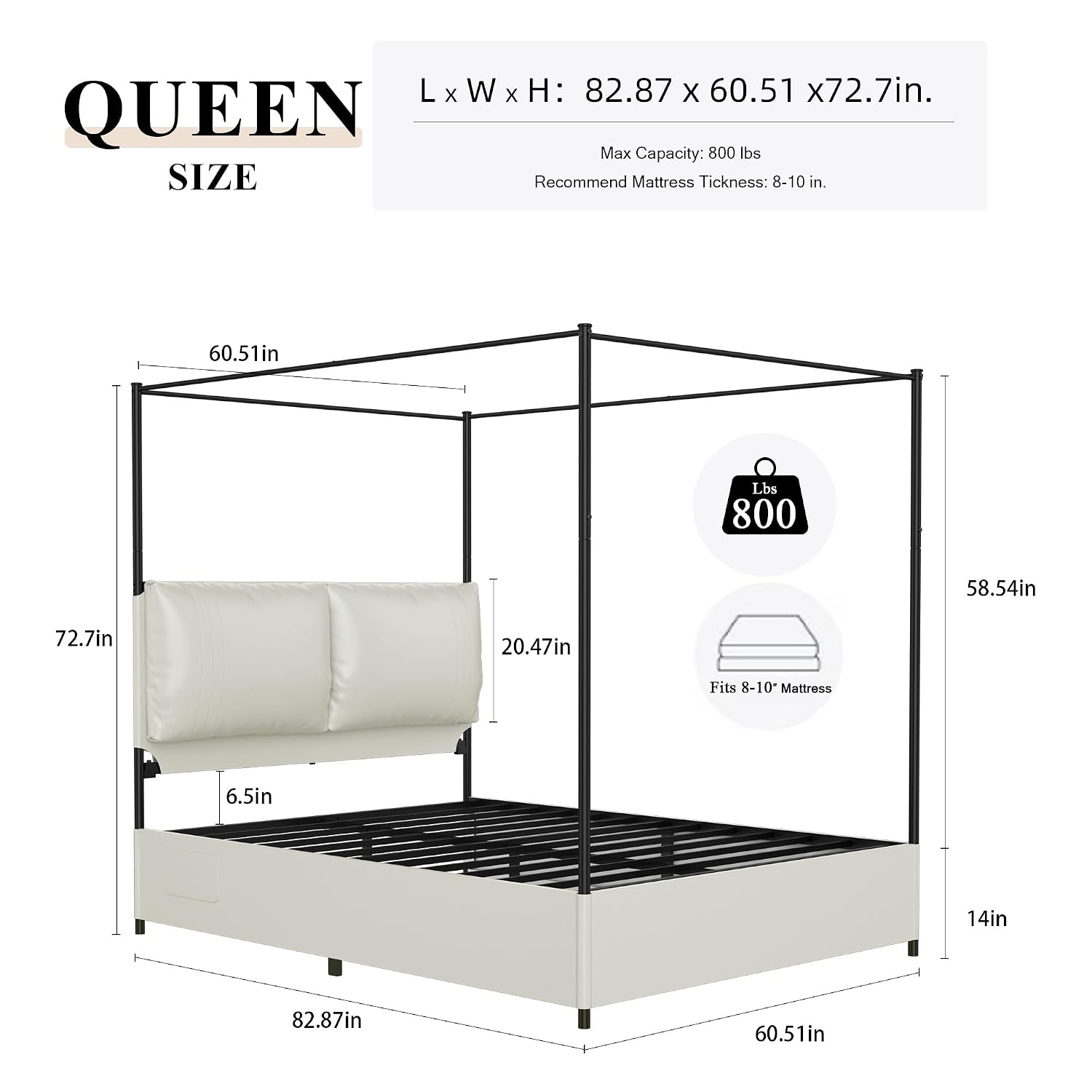 Кровать-королева с балдахином, – обзор и цена Canopy Bed Frame Metal Queen