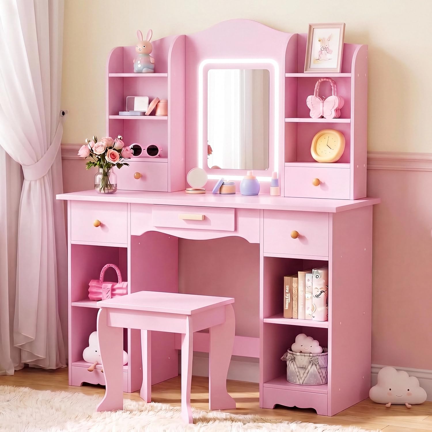 Детский туалетный столик с 3-ц – обзор и цена Dressing Table Vanity With Lighted Mirror