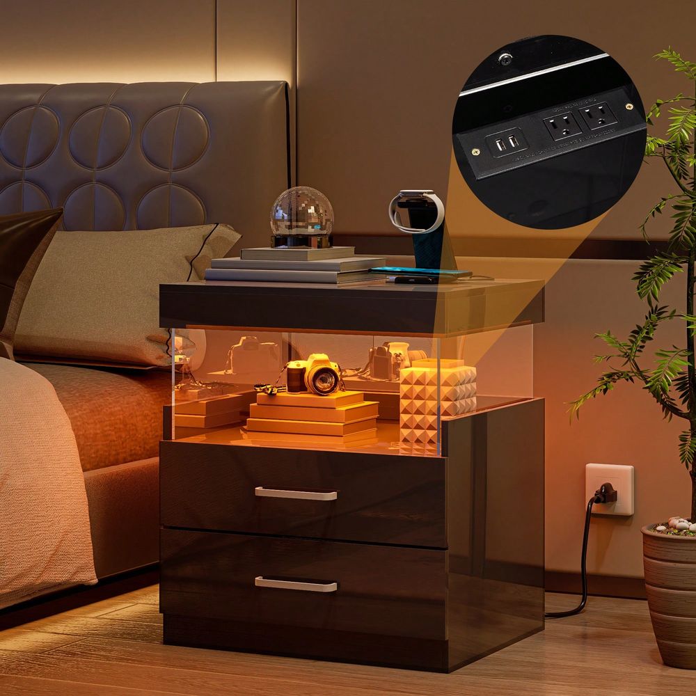 Черный прикроватный столик с L – обзор и цена Floating Nightstand With Led Light