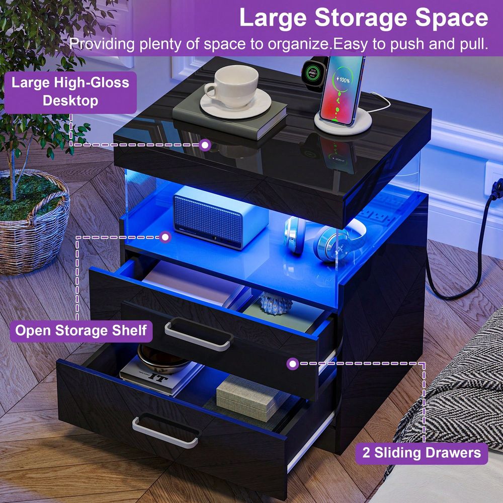 Черный прикроватный столик с L – обзор и цена Floating Nightstand With Led Light