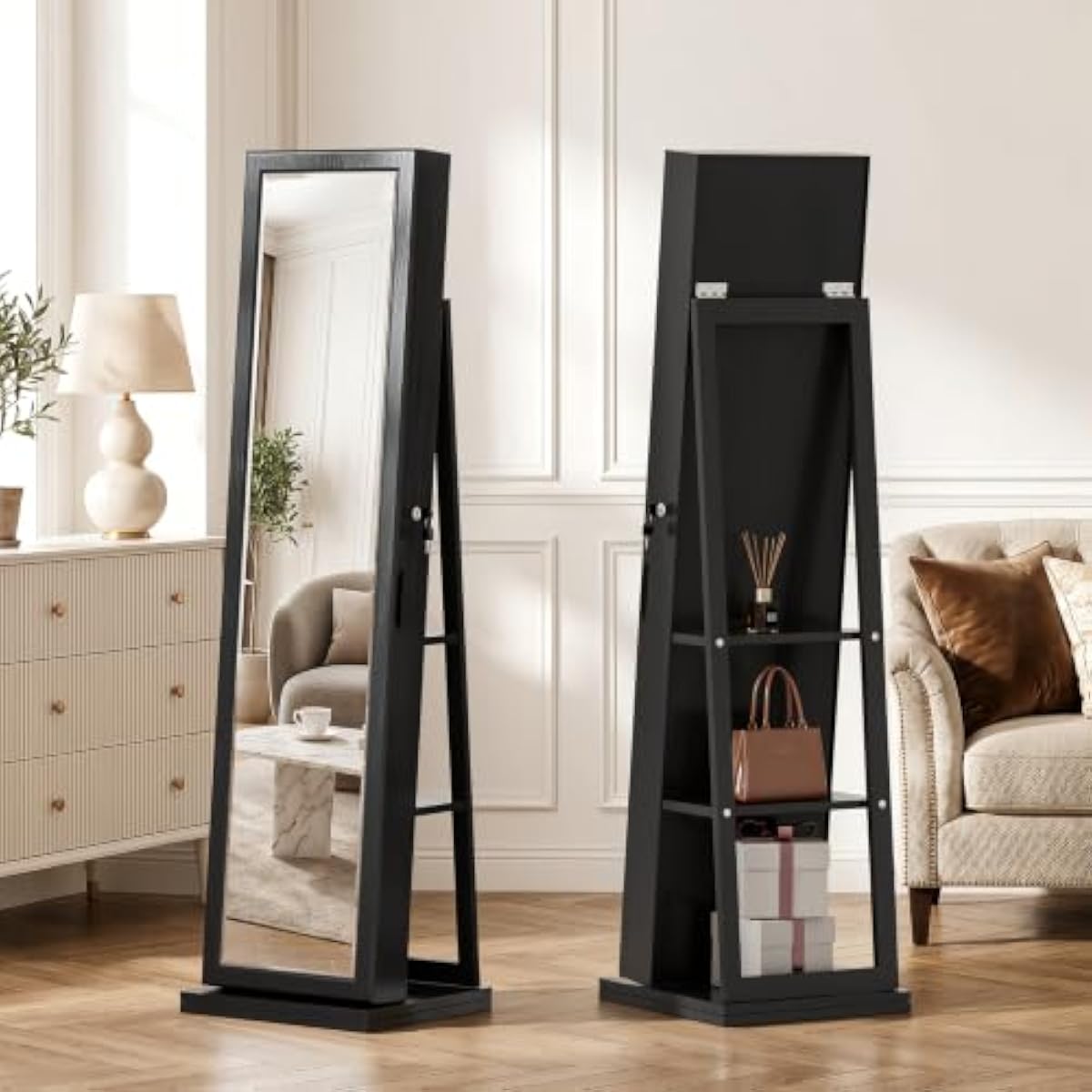 Элегантный черный напольный шк – обзор и цена Full Length Mirror Jewelry Armoire