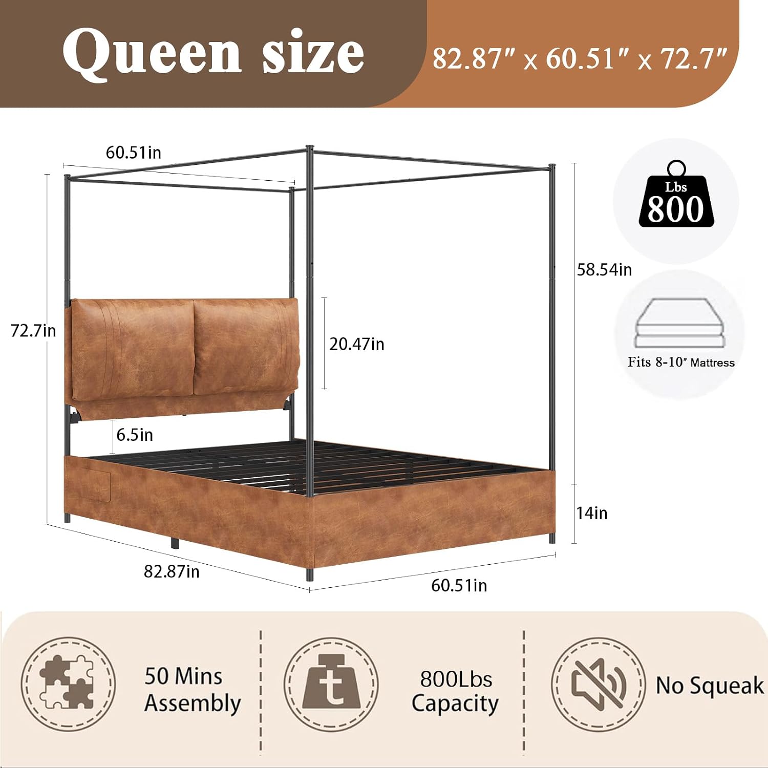Кровать-бокс с высоким изголов – обзор и цена Canopy Bed Frame Metal Queen
