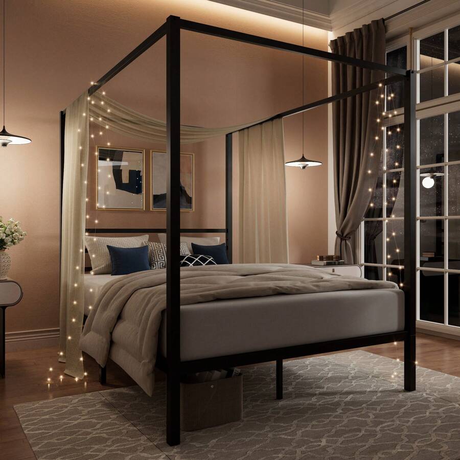 Черная кровать-балдахин, разме – обзор и цена Canopy Bed Frame Metal Queen