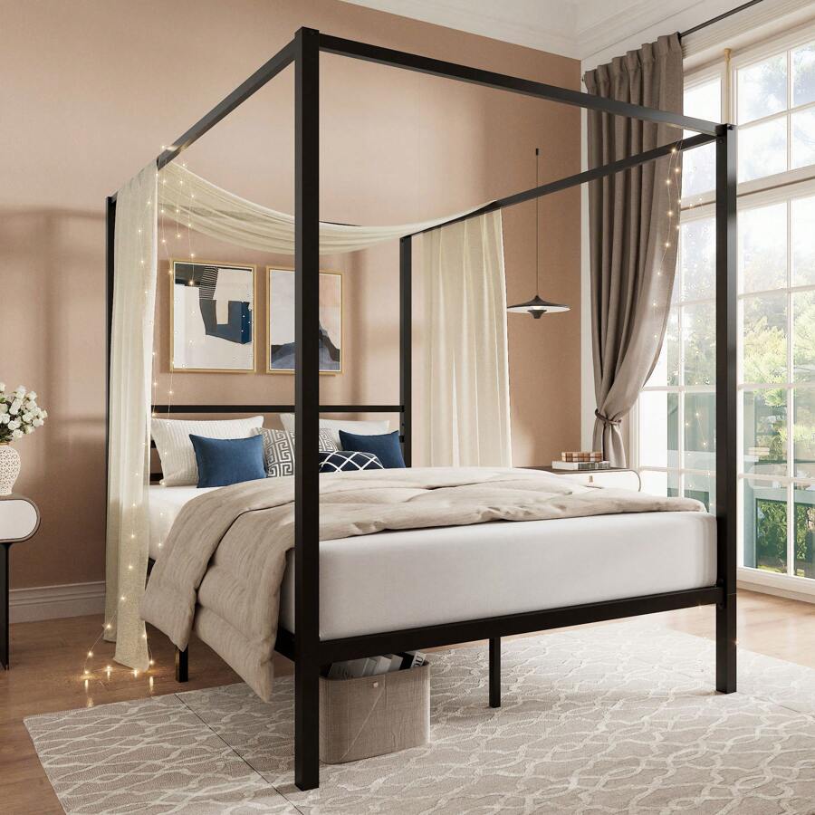 Черная кровать-балдахин, разме – обзор и цена Canopy Bed Frame Metal Queen