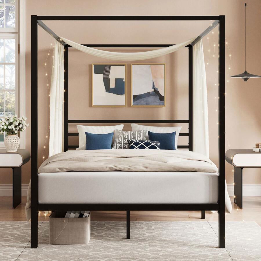 Черная кровать-балдахин, разме – обзор и цена Canopy Bed Frame Metal Queen