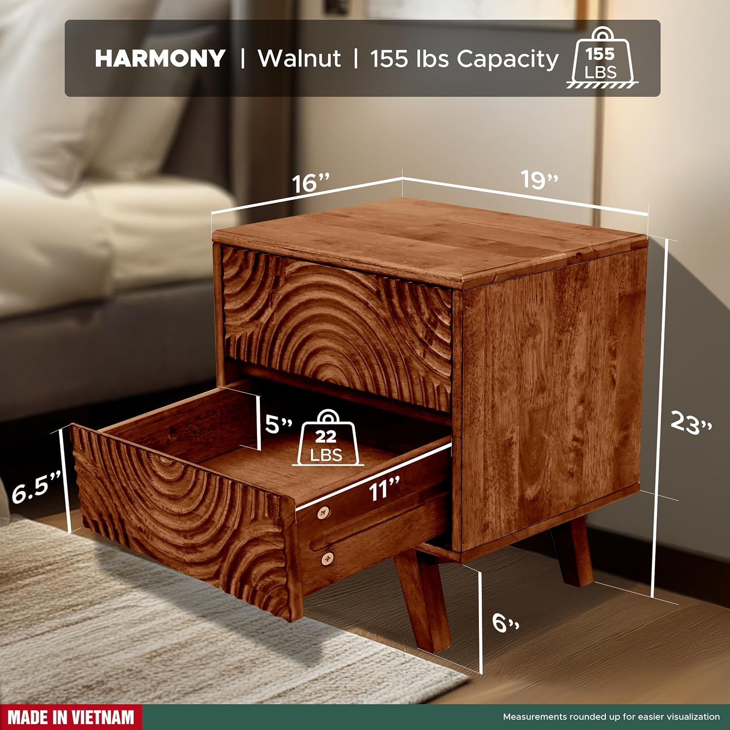 Прикроватная тумбочка из масси – обзор и цена Solid Wood Nightstand 2 Drawers