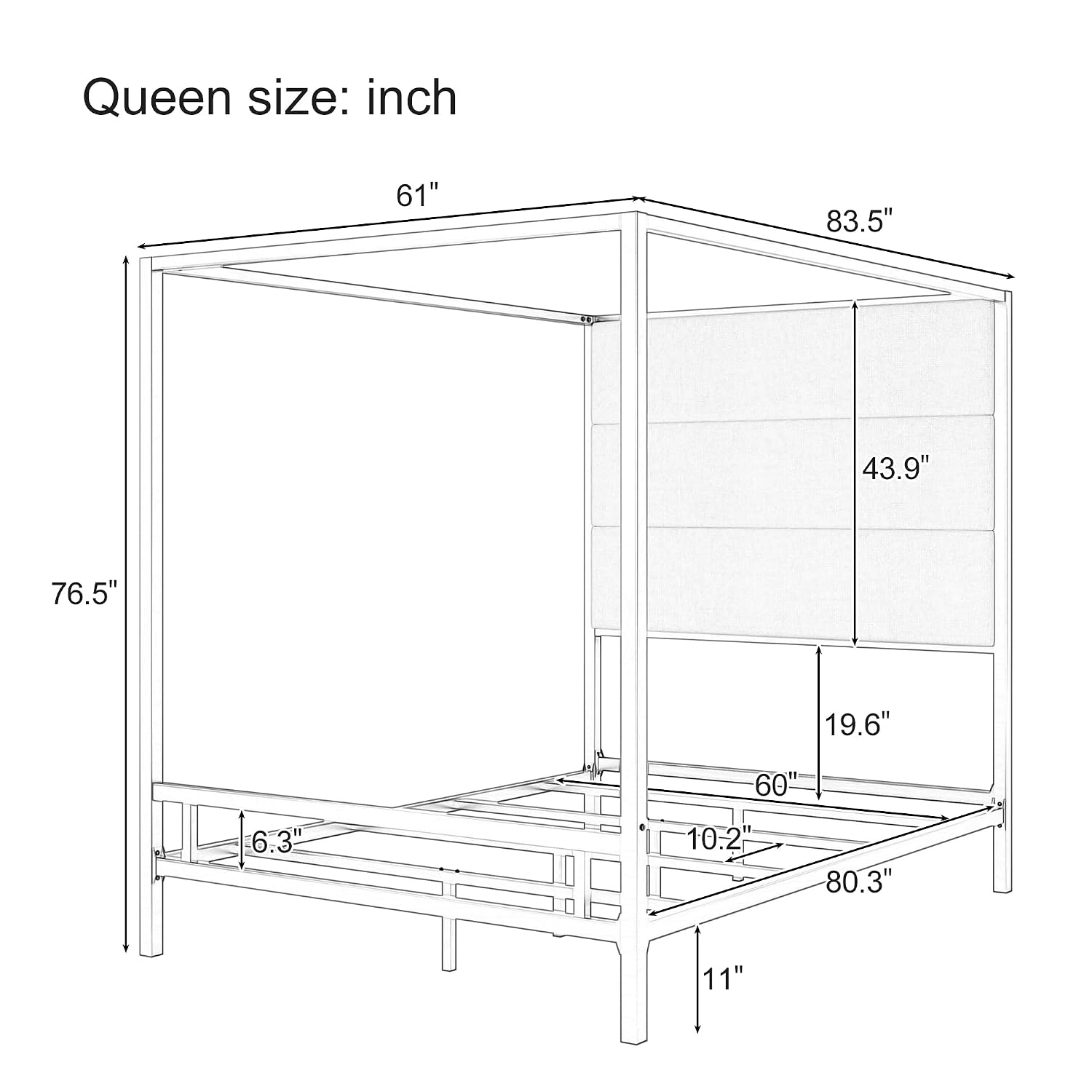 Кровать-королева с балдахином, – обзор и цена Canopy Bed Frame Metal Queen