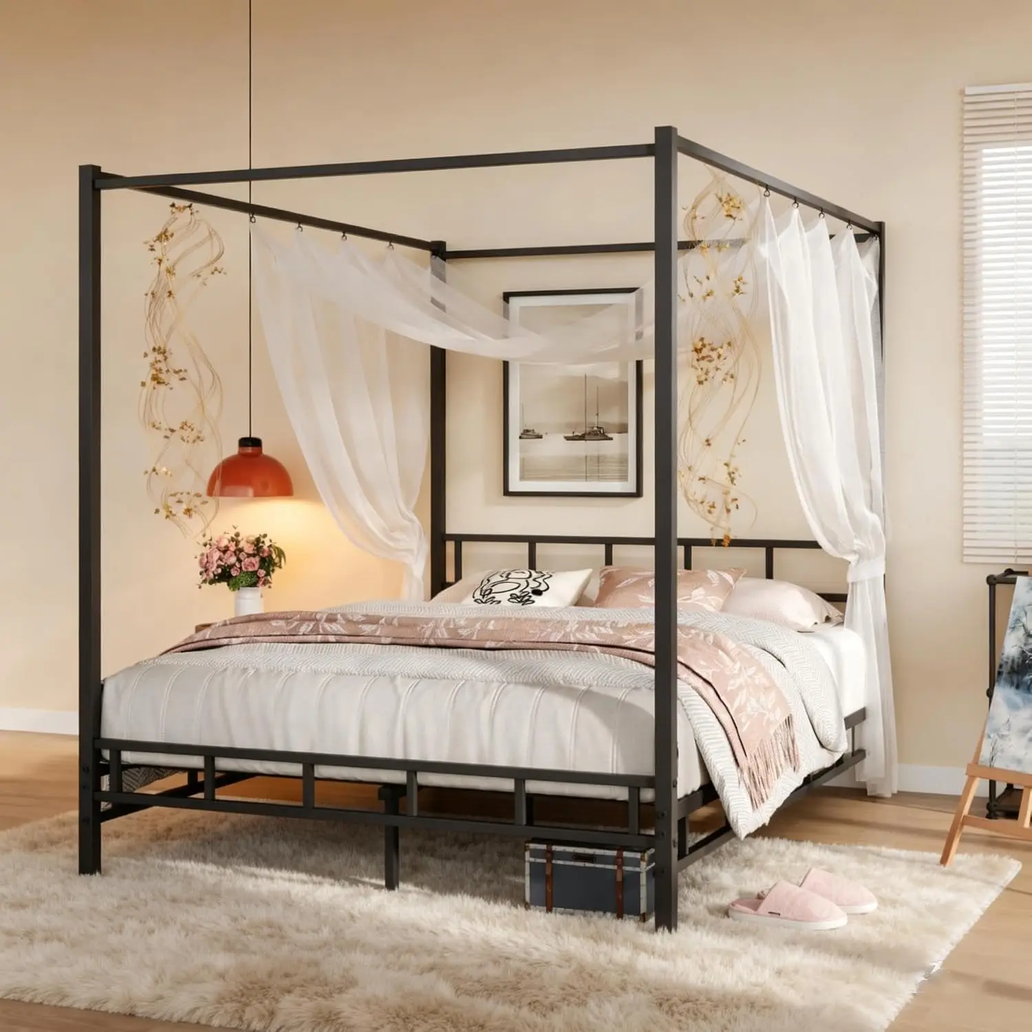 Металлическая кровать с балдах – обзор и цена Canopy Bed Frame Metal Queen