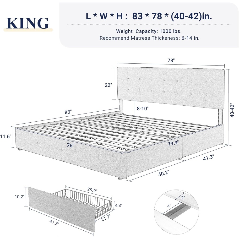 Кровать-платформа King Size с  – обзор и цена King Size Bed Frame With Storage Drawers