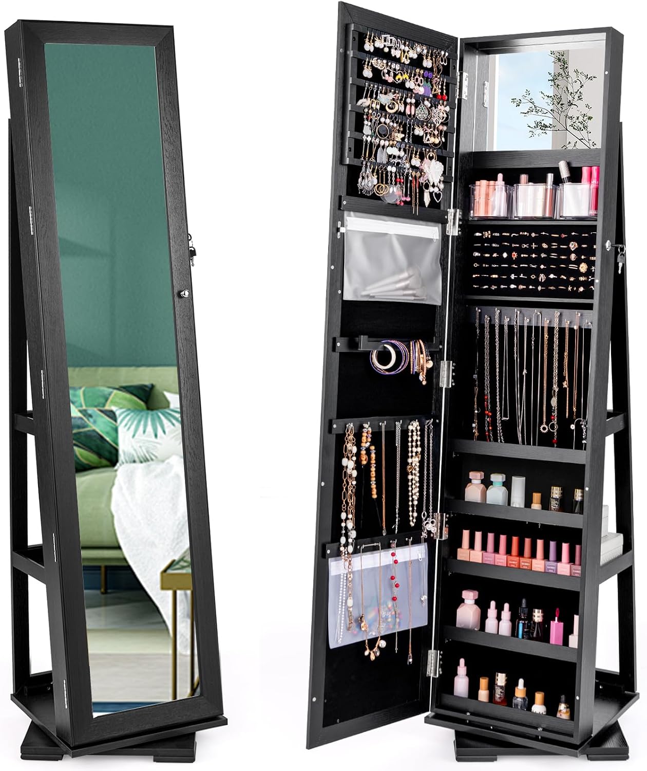 Черный напольный запираемый шк – обзор и цена Full Length Mirror Jewelry Armoire