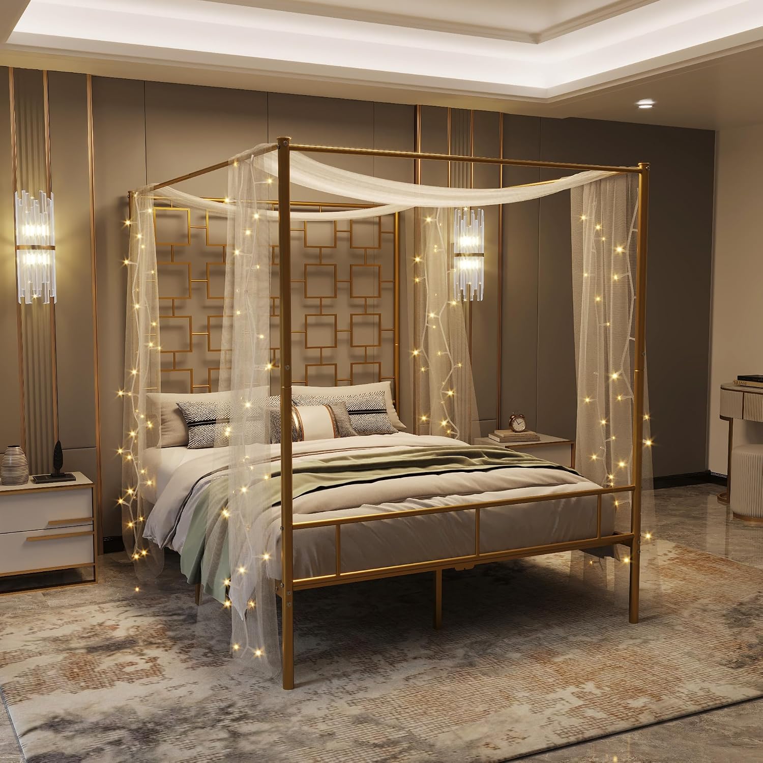 Кровать-королева с балдахином, – обзор и цена Canopy Bed Frame Metal Queen