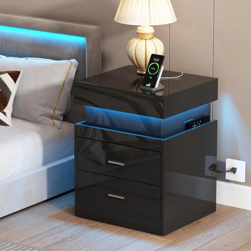 Светодиодный прикроватный стол – обзор и цена Solid Wood Nightstand 2 Drawers