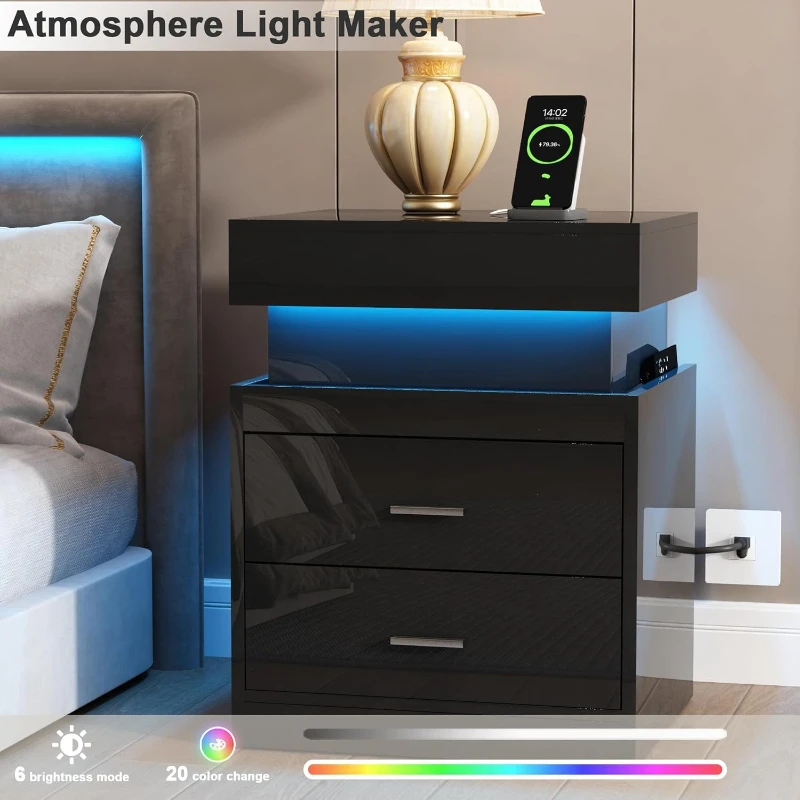 Светодиодный прикроватный стол – обзор и цена Solid Wood Nightstand 2 Drawers