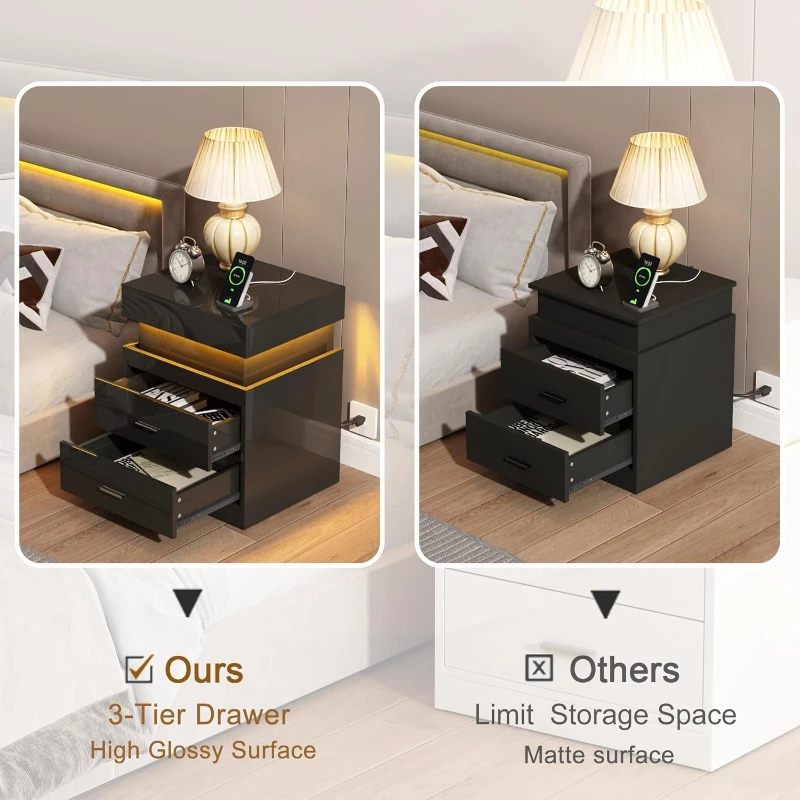 Светодиодный прикроватный стол – обзор и цена Solid Wood Nightstand 2 Drawers